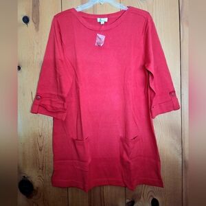 Denim&Co 3/4 Mock Roll Tab Sleeve Sweater Tunic with Pockets